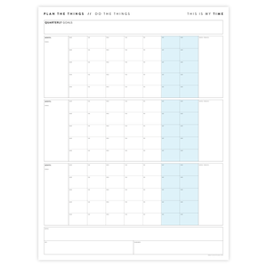 UNDATED QUARTERLY GIANT WALL CALENDAR - MONDAY START - BLUE WEEKENDS