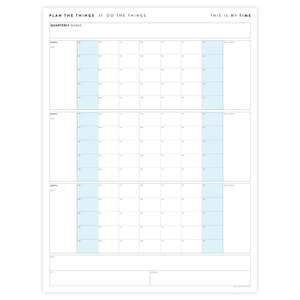 PRINTABLE UNDATED QUARTERLY WALL CALENDAR - SUNDAY START - BLUE WEEKENDS - INSTANT DOWNLOAD
