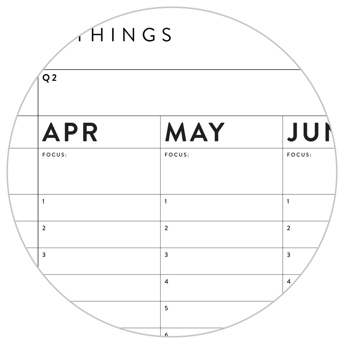 UNDATED PERPETUAL / FOREVER WALL CALENDAR - ANNUAL + QUARTERLY PLANNING (B+W)