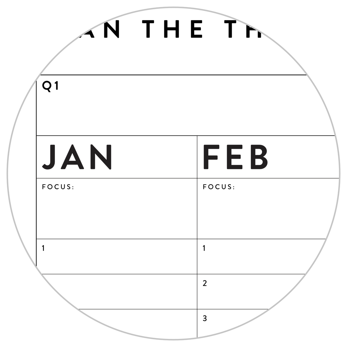 UNDATED PERPETUAL / FOREVER WALL CALENDAR - ANNUAL + QUARTERLY PLANNING (B+W)