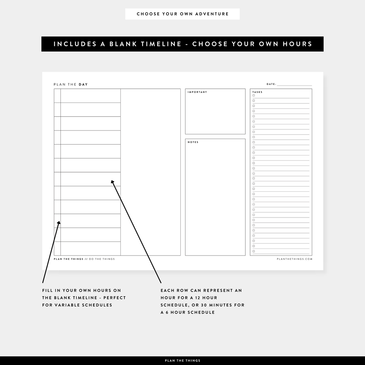 Daily Dashboard with Vertical Timeline - Undated Printable Planner Inserts (A4 + US Letter)