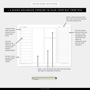 Daily Dashboard with Vertical Timeline - Undated Printable Planner Inserts (A4 + US Letter)