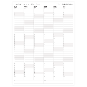 PRINTABLE SIX MONTH 2023 WALL CALENDAR (JULY TO DECEMBER) WITH GRAY / GREY WEEKENDS - INSTANT DOWNLOAD