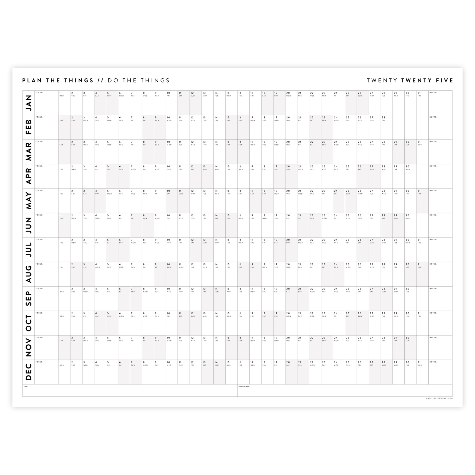 GIANT 2025 ANNUAL WALL CALENDAR | HORIZONTAL WITH GRAY WEEKENDS