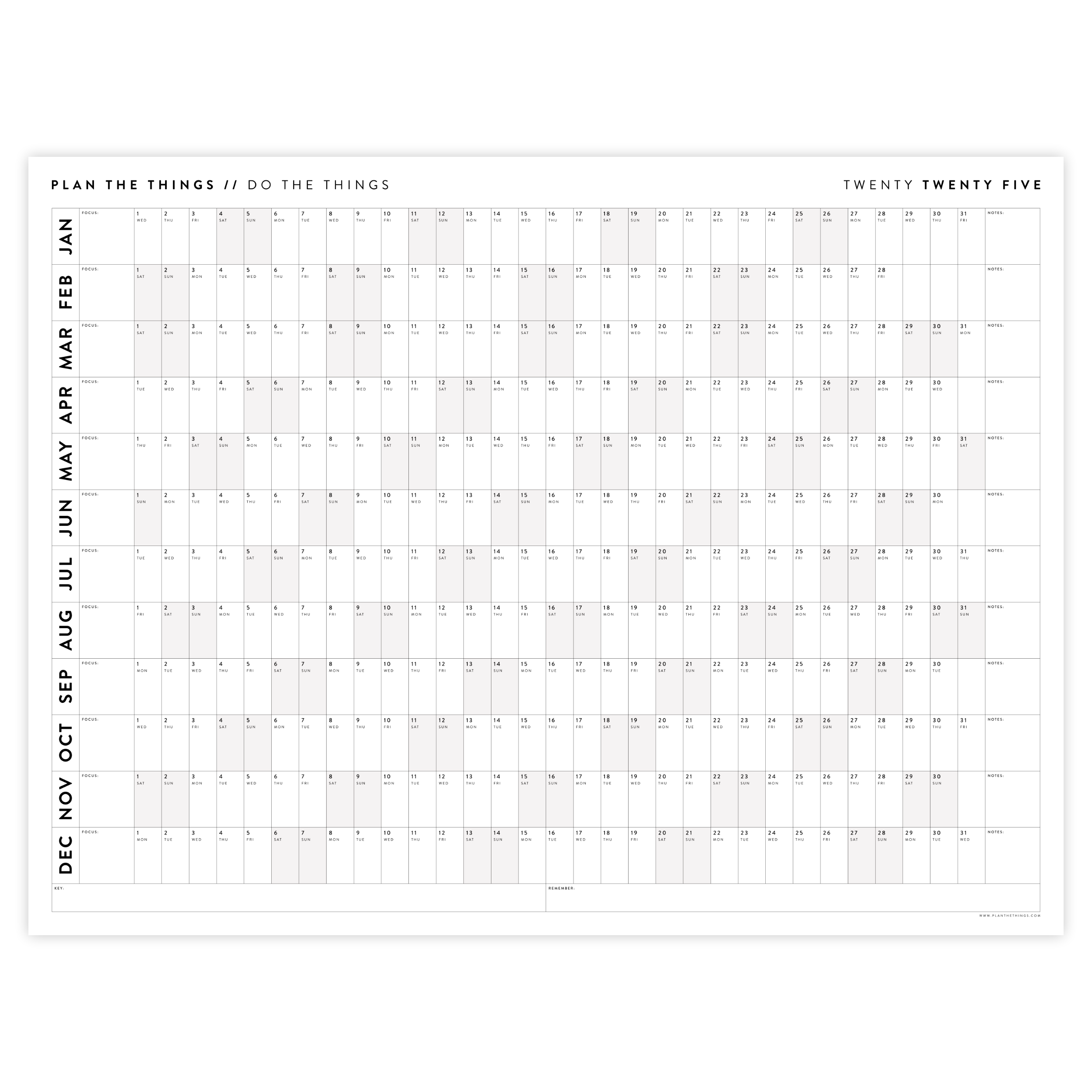 PRINTABLE 2025 ANNUAL CALENDARS // INSTANT DOWNLOAD - Plan The Things