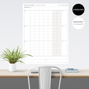 UNDATED QUARTERLY GIANT WALL CALENDAR - MONDAY START - GRAY/GREY WEEKENDS