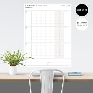 PRINTABLE UNDATED QUARTERLY WALL CALENDAR - MONDAY START - GRAY WEEKENDS - INSTANT DOWNLOAD