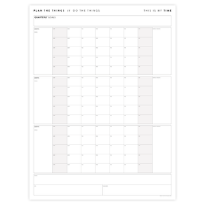 PRINTABLE UNDATED QUARTERLY WALL CALENDAR - SUNDAY START - GRAY WEEKENDS - INSTANT DOWNLOAD