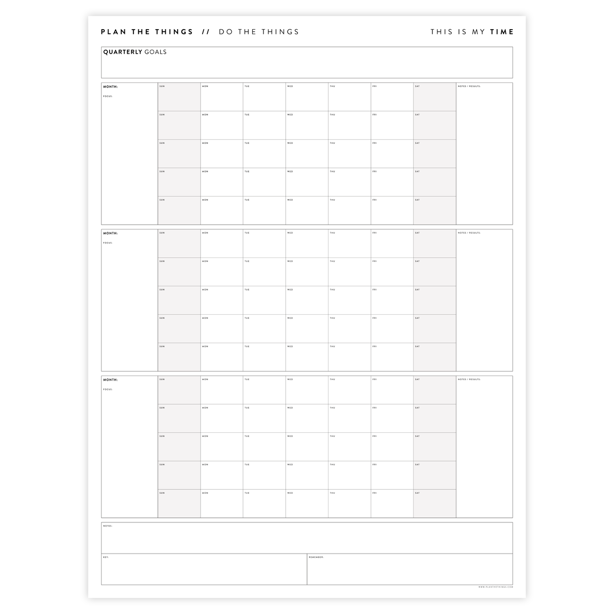 UNDATED QUARTERLY GIANT WALL CALENDAR - SUNDAY START - GRAY/GREY WEEKENDS