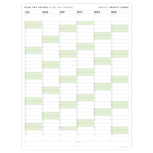 PRINTABLE SIX MONTH 2023 WALL CALENDAR SET WITH GREEN WEEKENDS - INSTANT DOWNLOAD