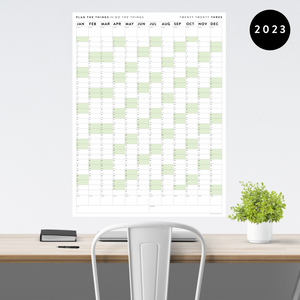 PRINTABLE VERTICAL 2023 WALL CALENDAR WITH GREEN WEEKENDS - INSTANT DOWNLOAD
