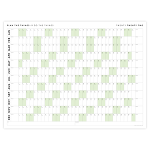 PRINTABLE HORIZONTAL 2022 WALL CALENDAR WITH GREEN WEEKENDS - INSTANT DOWNLOAD
