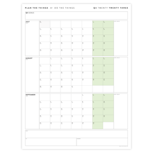 PRINTABLE Q3 (JULY - SEPTEMBER) 2023 QUARTERLY WALL CALENDAR (GREEN) - INSTANT PDF DOWNLOAD