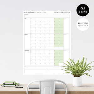 PRINTABLE Q3 (JULY - SEPTEMBER) 2023 QUARTERLY WALL CALENDAR (GREEN) - INSTANT PDF DOWNLOAD