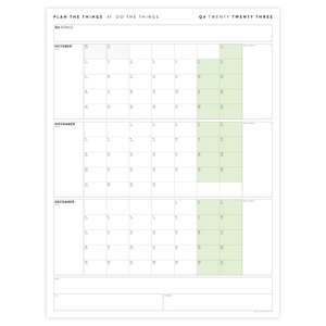 Q4 2023 QUARTERLY GIANT WALL CALENDAR (OCTOBER - DECEMBER 2023) - GREEN WEEKENDS