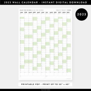 PRINTABLE VERTICAL 2023 WALL CALENDAR WITH GREEN WEEKENDS - INSTANT DOWNLOAD