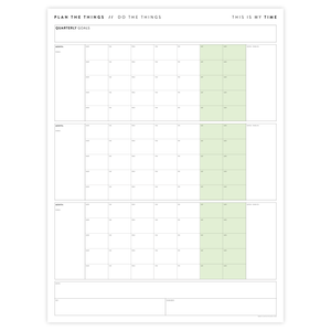 UNDATED QUARTERLY GIANT WALL CALENDAR - MONDAY START - GREEN WEEKENDS