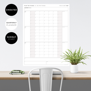 PRINTABLE UNDATED QUARTERLY WALL CALENDAR - SUNDAY START - GRAY WEEKENDS - INSTANT DOWNLOAD