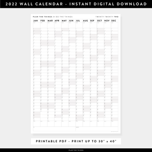 PRINTABLE VERTICAL 2022 WALL CALENDAR WITH GREY WEEKENDS - INSTANT DOWNLOAD