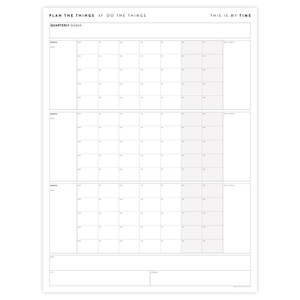 UNDATED QUARTERLY GIANT WALL CALENDAR - MONDAY START - GRAY/GREY WEEKENDS