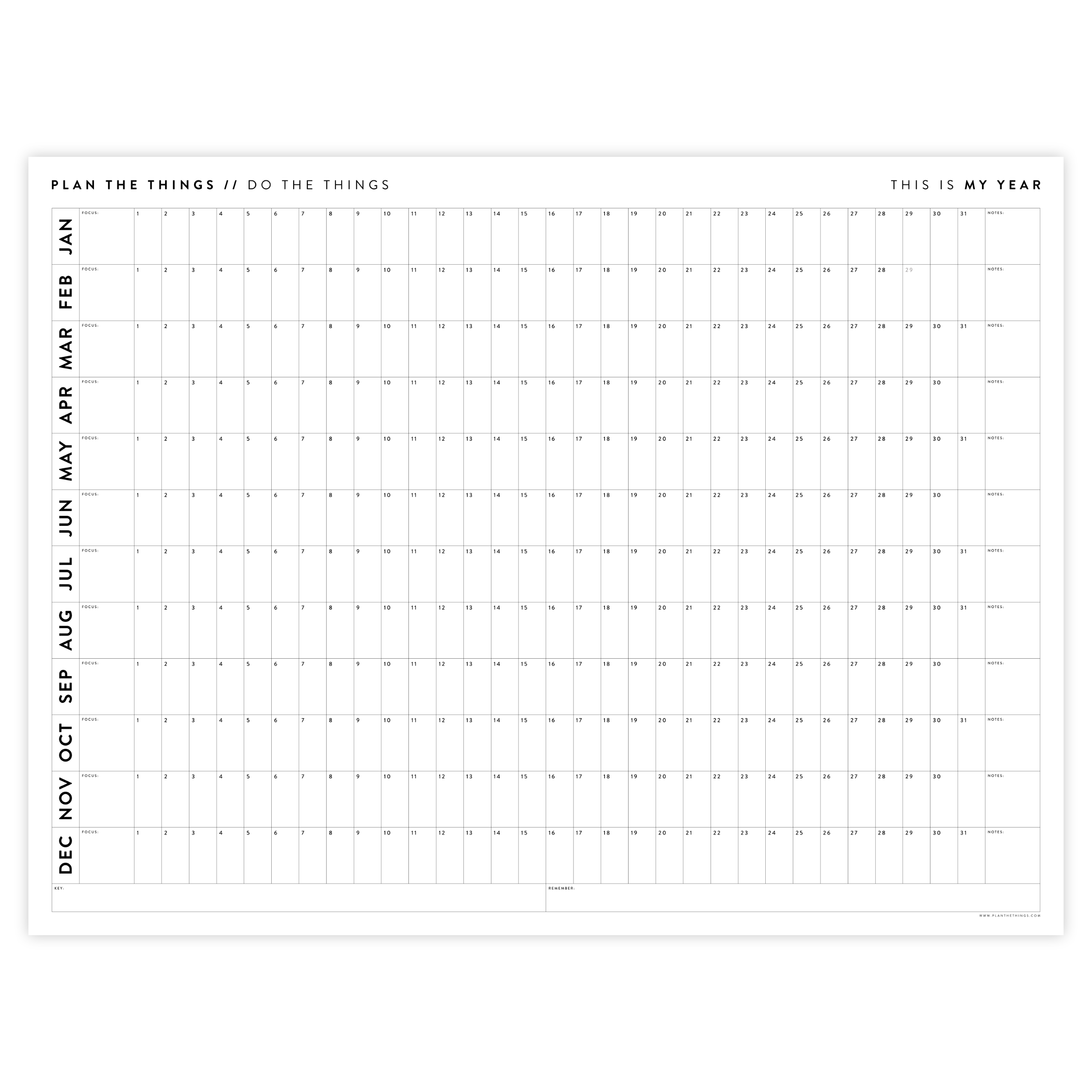 PRINTABLE PERPETUAL WALL CALENDARS // INSTANT DOWNLOAD - Plan The Things