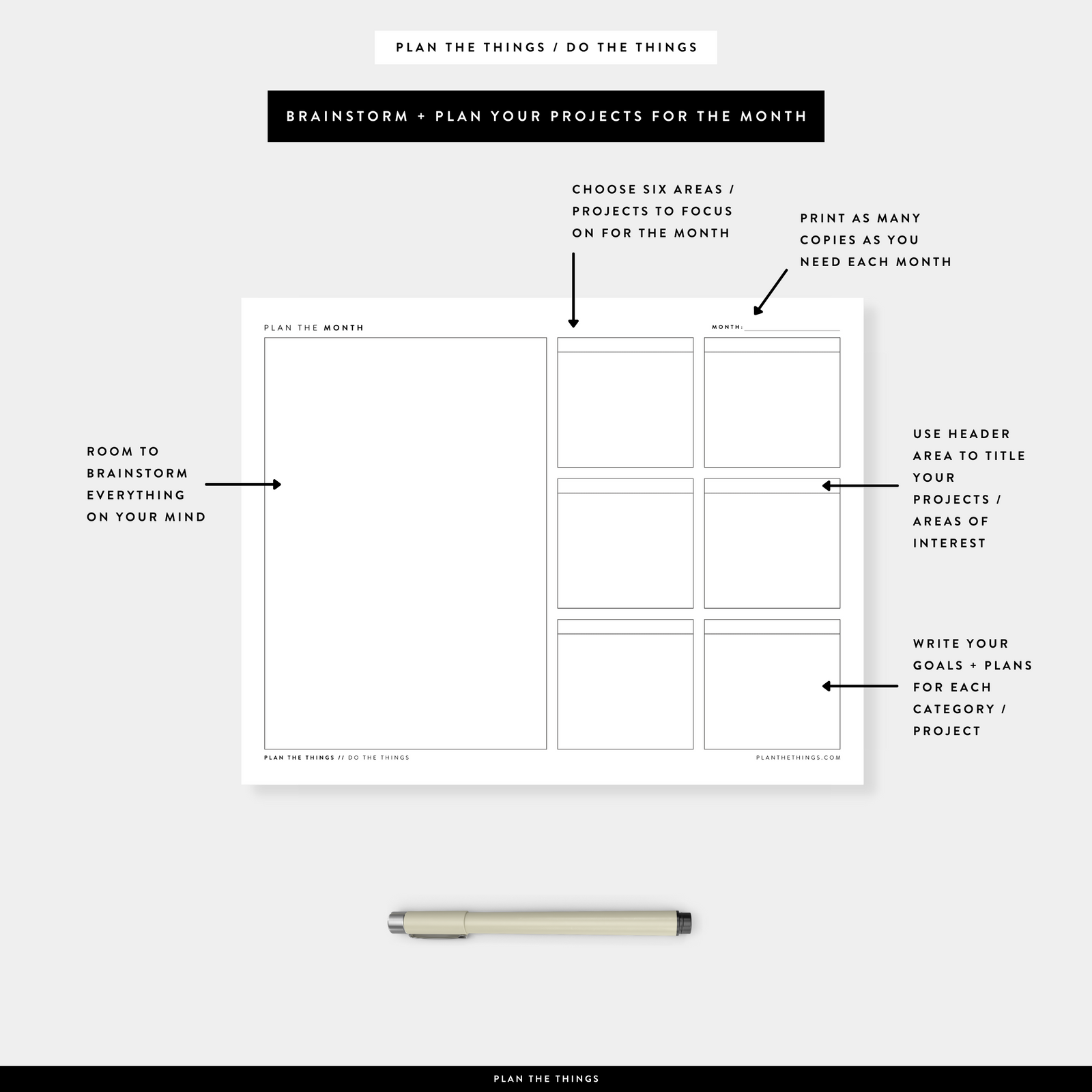 Monthly Planning Braindump Printable Planner Inserts (A4 + US Letter)
