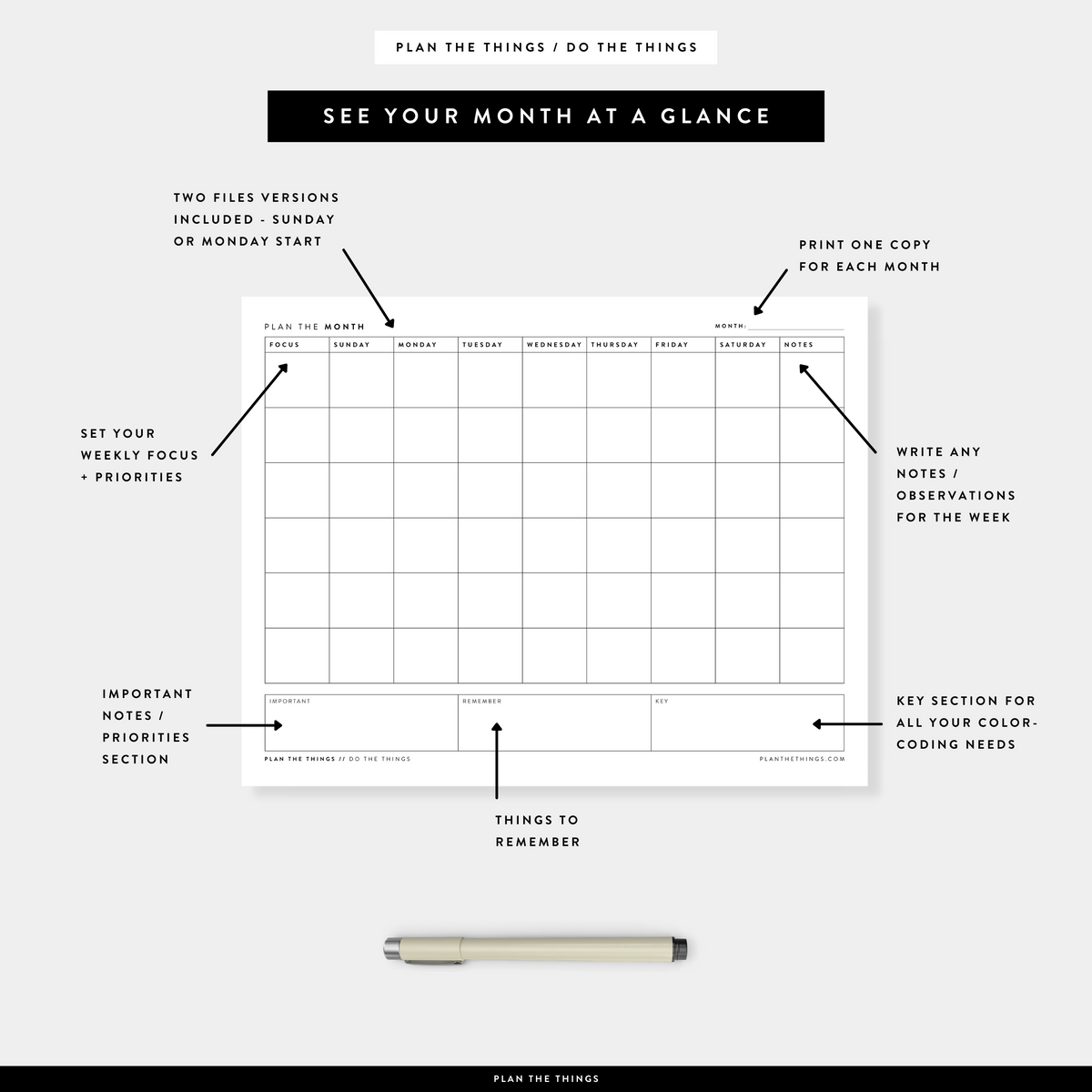 The Monthly Bundle - Undated Printable Planner Inserts (A4 + US Letter)