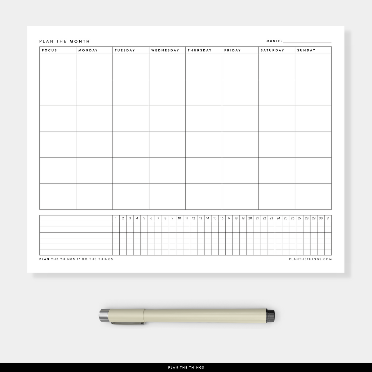 Monthly Calendar with Tracker - Undated Printable Planner Inserts (A4 + US Letter)