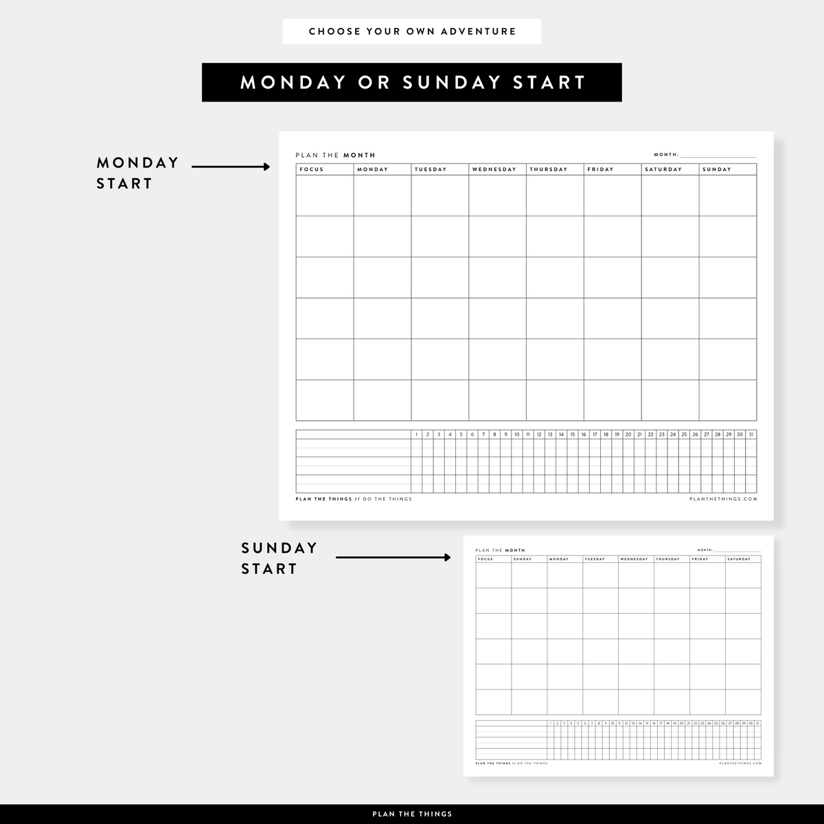 Monthly Calendar with Tracker - Undated Printable Planner Inserts (A4 + US Letter)
