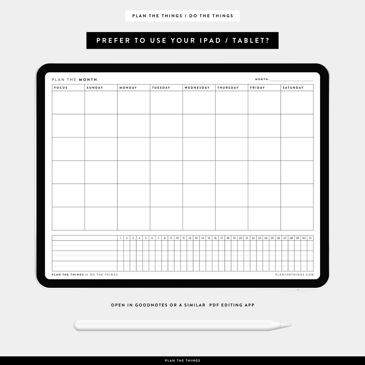 Monthly Calendar with Tracker - Undated Printable Planner Inserts (A4 + US Letter)