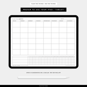Monthly Calendar with Tracker - Undated Printable Planner Inserts (A4 + US Letter)