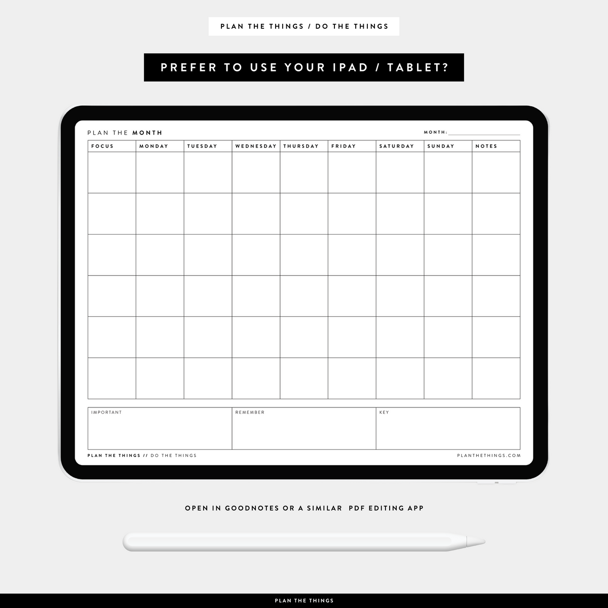 Monthly Focus + Notes - Undated Printable Planner Inserts (A4 + US Letter)
