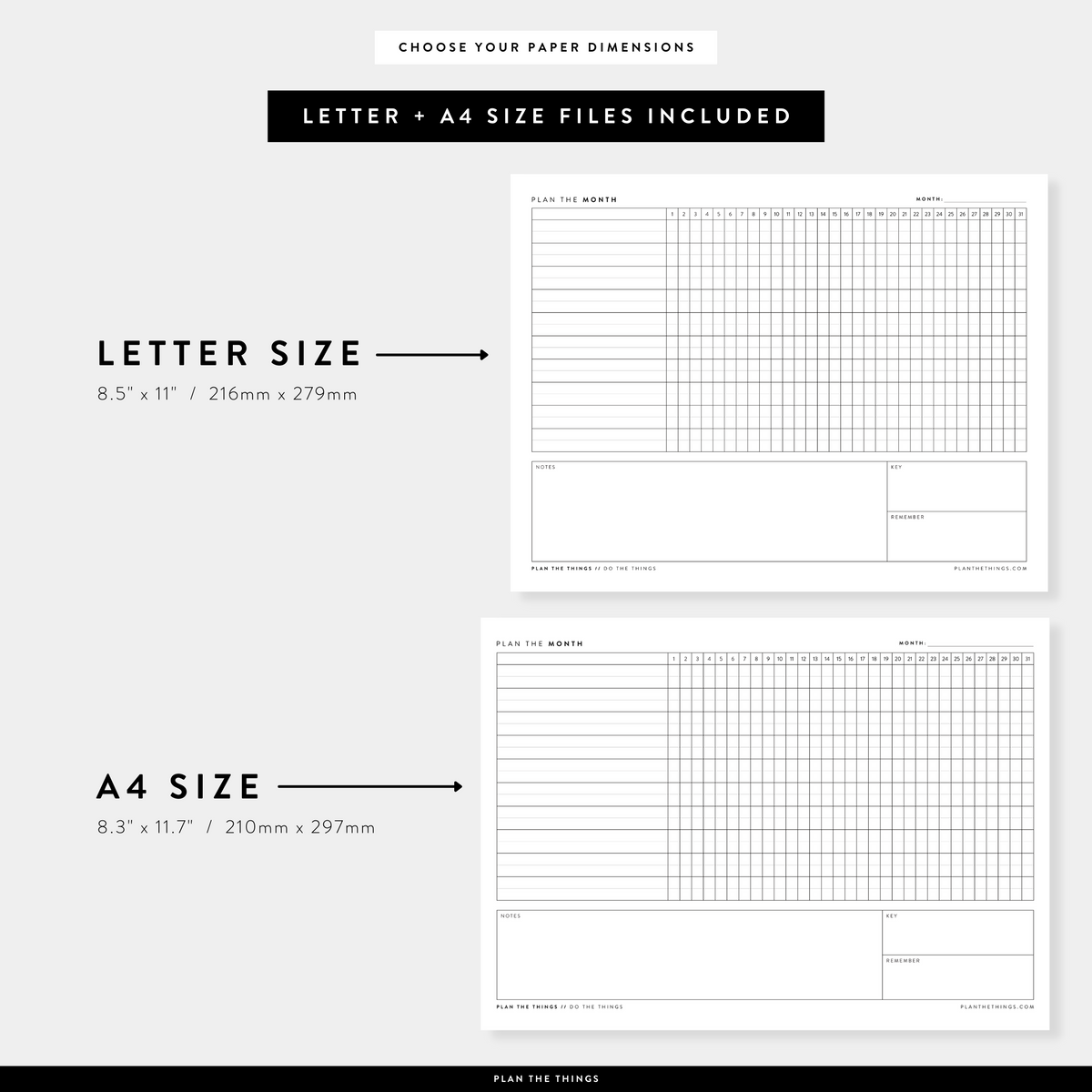 Monthly Habit Tracker / Project Timeline Printable Planner Inserts (A4 + US Letter)