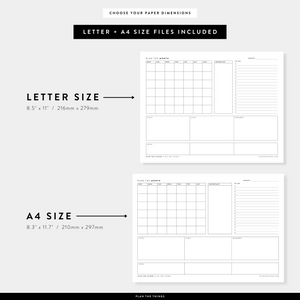 Month at a Glance / Monthly Dashboard - Undated Printable Planner Inserts (A4 + US Letter)