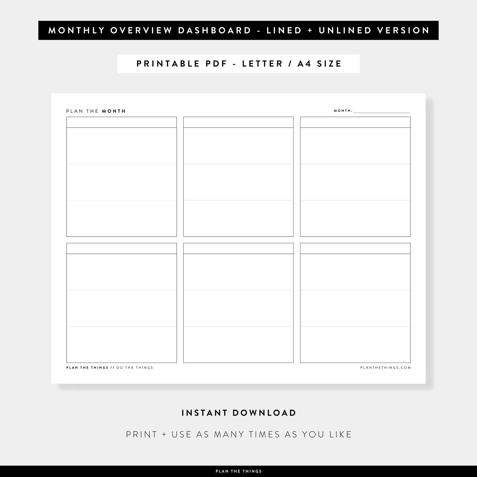 Monthly Overview Dashboard Planner Printable / Project Planner Printable Planner Inserts (A4 + US Letter)
