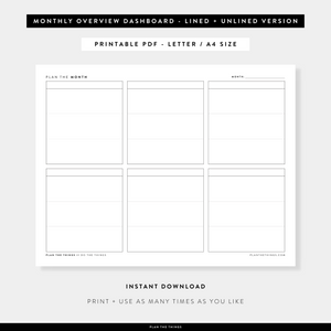 Monthly Overview Dashboard Planner Printable / Project Planner Printable Planner Inserts (A4 + US Letter)