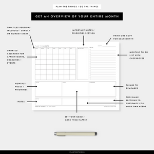 The Monthly Bundle - Undated Printable Planner Inserts (A4 + US Letter)