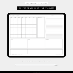Month at a Glance / Monthly Dashboard - Undated Printable Planner Inserts (A4 + US Letter)