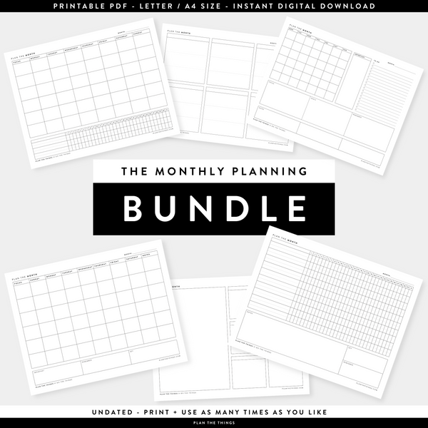 The Monthly Bundle - Undated Printable Planner Inserts (A4 + US Letter - Plan The Things the-monthly-bundle-undated-printable-planner-inserts-a4-us-letter-plan-the-things