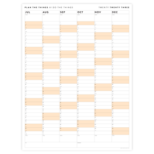 PRINTABLE SIX MONTH 2023 WALL CALENDAR SET WITH ORANGE WEEKENDS - INSTANT DOWNLOAD
