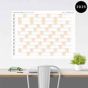 GIANT 2025 ANNUAL WALL CALENDAR | HORIZONTAL WITH ORANGE WEEKENDS