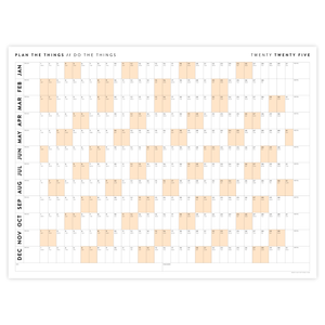 GIANT 2025 ANNUAL WALL CALENDAR | HORIZONTAL WITH ORANGE WEEKENDS