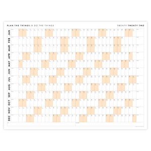 PRINTABLE HORIZONTAL 2022 WALL CALENDAR WITH ORANGE WEEKENDS - INSTANT DOWNLOAD