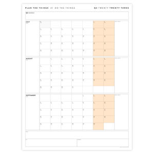 PRINTABLE Q3 (JULY - SEPTEMBER) 2023 QUARTERLY WALL CALENDAR (ORANGE) - INSTANT PDF DOWNLOAD