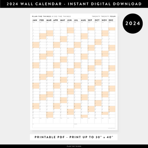 PRINTABLE VERTICAL 2024 WALL CALENDAR WITH ORANGE WEEKENDS - INSTANT DOWNLOAD