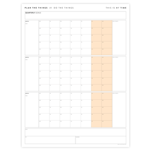 UNDATED QUARTERLY GIANT WALL CALENDAR - MONDAY START - ORANGE WEEKENDS