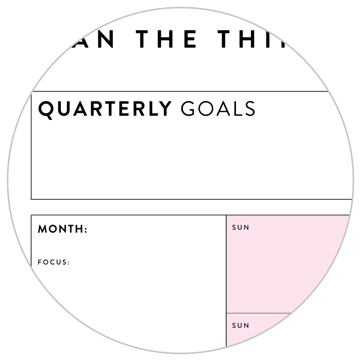 PRINTABLE UNDATED QUARTERLY WALL CALENDAR - SUNDAY START - PINK WEEKENDS - INSTANT DOWNLOAD
