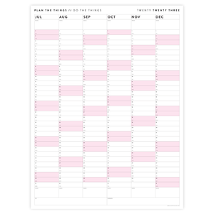 SIX MONTH 2023 GIANT WALL CALENDAR (JULY TO DECEMBER) WITH PINK WEEKENDS