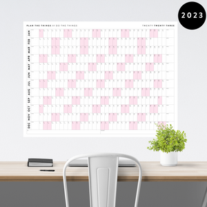 PRINTABLE HORIZONTAL 2023 WALL CALENDAR WITH PINK WEEKENDS - INSTANT DOWNLOAD