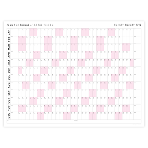 GIANT 2025 ANNUAL WALL CALENDAR | HORIZONTAL WITH PINK WEEKENDS